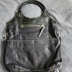 Roots Canada Leather Large Tote Bag in navy and black